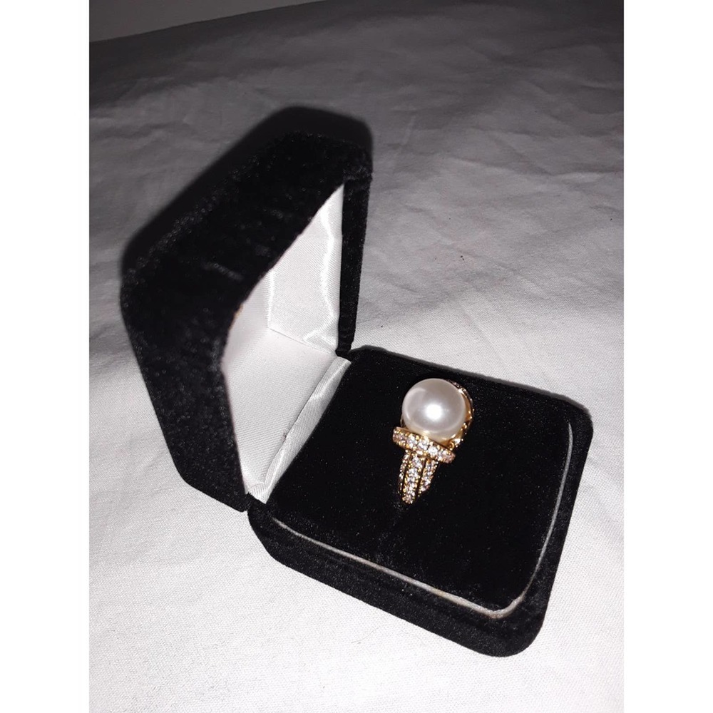 NIB 925 Sterling Pearl & Diamond Cocktail Statement Ring  10
